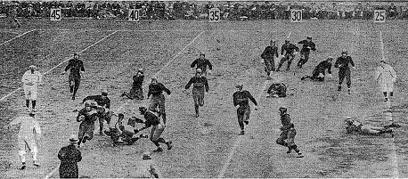 Notre Dame halfback Christie Flanagan carrying against Army in 1926