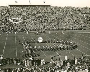 Purdue's marching band forming the block P in 1929