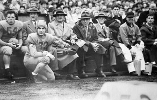 Minnesota football team's bench during a 1940 game