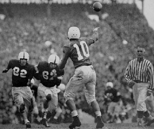 Kentucky quarterback Babe Parilli throwing against Oklahoma in the 1951 Sugar Bowl
