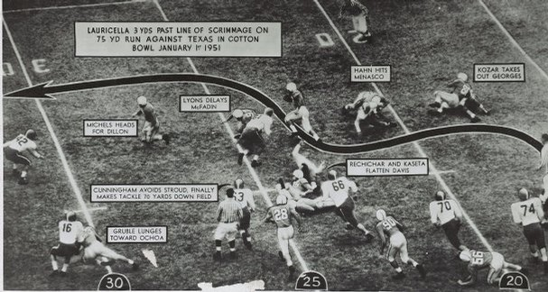 Tennessee halfback Hank Lauricella's 75 yard run against Texas in the 1951 Cotton Bowl