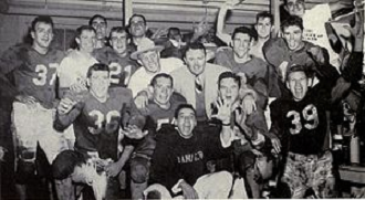 Maryland's football team celebrating their 1952 Sugar Bowl win over #1 Tennessee