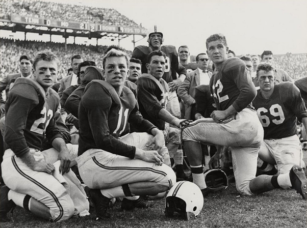 Maryland football team on the sideline during their 28-13 win over Tennessee in the 1952 Sugar Bowl