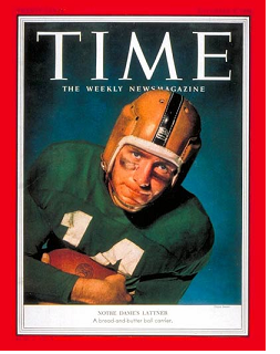 Notre Dame halfback Johnny Lattner on the cover of Time magazine