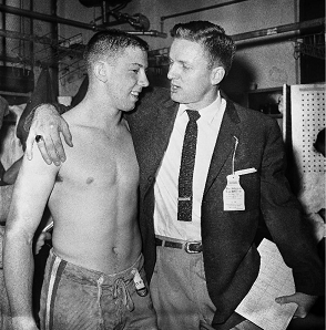 LSU coach Paul Dietzel and Mickey Mangham celebrating after the 1959 Sugar Bowl