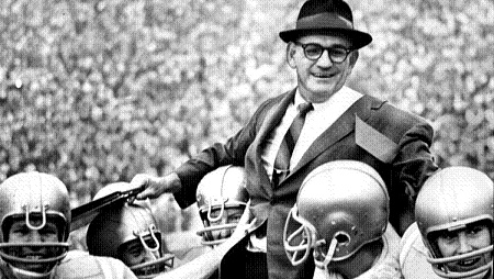 UCLA coach Tommy Prothro celebrates winning the 1966 Rose Bowl