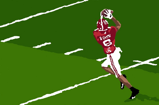 Alabama receiver DeVonta Smith catching a touchdown pass in the national championship game for the 2020 season