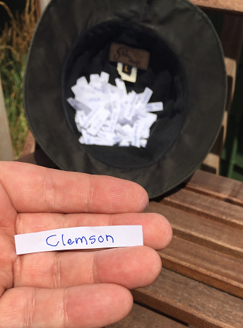 Clemson is the first school picked at random from my hat