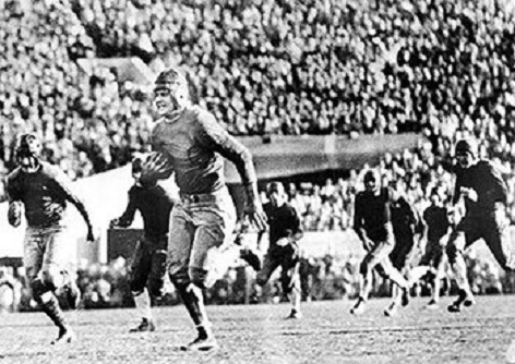 California center Roy Riegels returning a fumble 65 yards the wrong way against Georgia Tech in the 1929 Rose Bowl