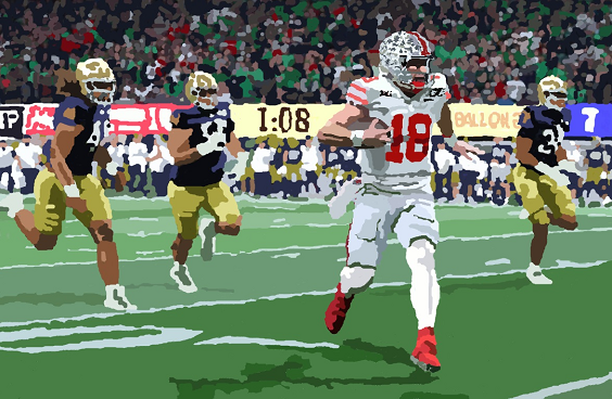 Ohio State quarterback Will Howard on the run in the national championship game for the 2024 season